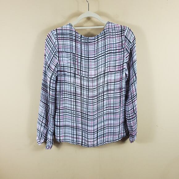 4/$25 Worthington Grid Print Long Sleeve Blouse Size S - Picture 7 of 12